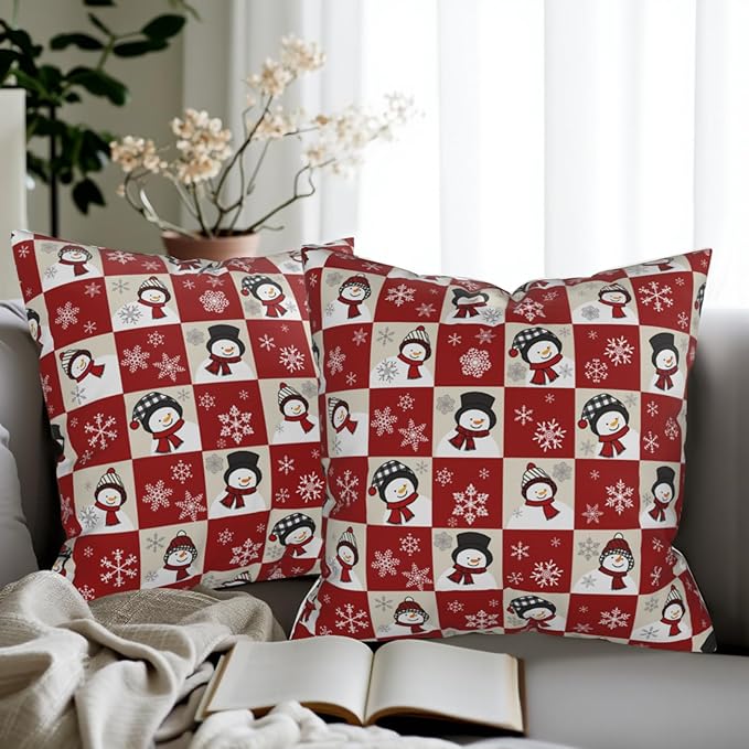 Winter Snowman Pillow Cover - Snowflake Throw Pillows 16x16 Set of 2 Christmas Xmas Throw Pillow Covers for Couch Sofa Bedroom
