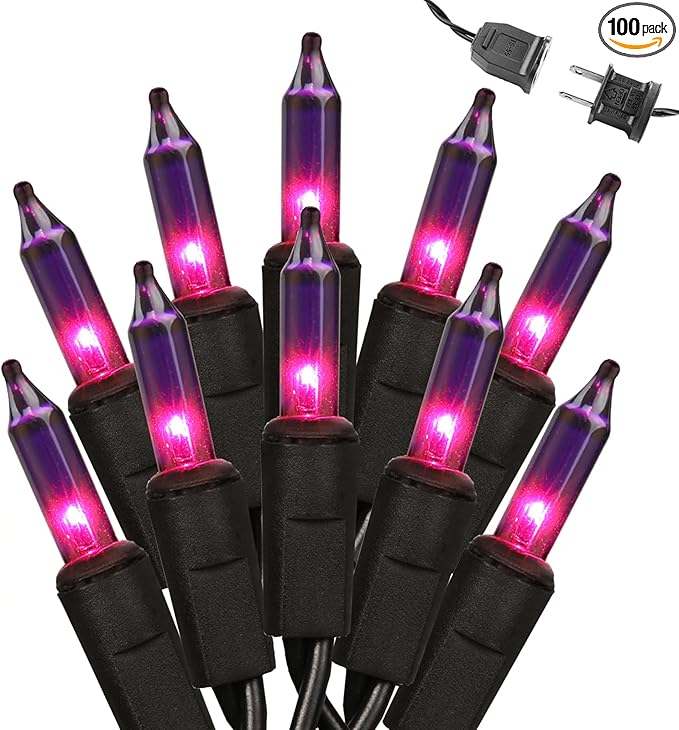 Brizled Purple Halloween Lights, 21.3ft 100 Count Purple Mini Lights String, Connectable, UL Certified Black Wire, Indoor/Outdoor, Halloween, Holiday, Party Decor