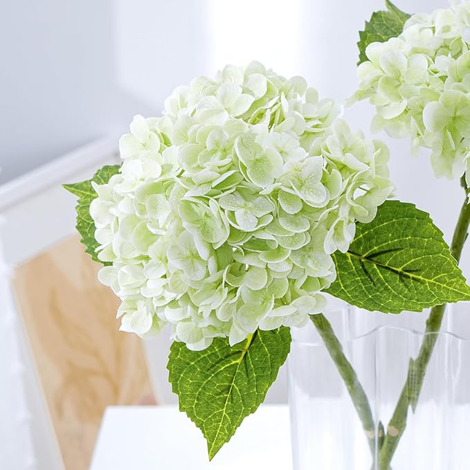 Waipfaru 4Pcs Real Touch Hydrangea Artificial Flowers, Fake Hydrangea Flowers, 21" Latex Faux Hydrangea Flowers for Wedding Bouquet Home Decor Centerpieces (2 Light Green & 2 Dark Green)