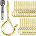 24 PCS Q-Hanger Hooks, Screw Hooks for Outdoor String Lights, Safety Buckle Design Cup Eye Hook for Hanging Christmas Lights, Plants, Mounted on Wall Ceiling, Include 1 Wing Nut Driver, Gold