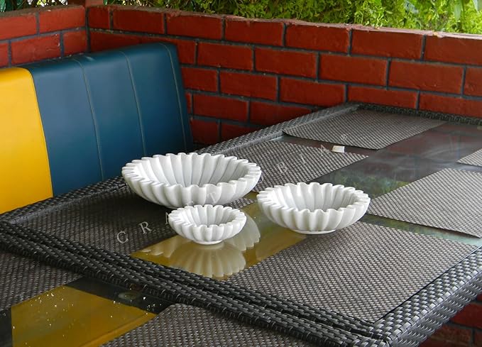 Handcrafted marble bowl decorative/Antique Scalloped bowls/catch all fluted Fruit Bowl/Vintage Ring Dish/ruffle marble bowl/white bowls/coffee table decor/Urli (10)