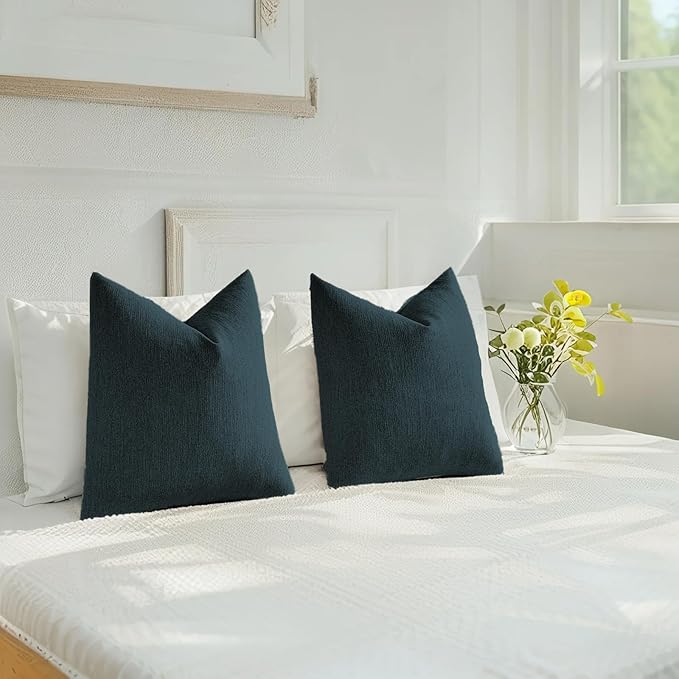 HAUSSY Navy Blue Throw Pillow Covers 26x26 Inch Set of 2,Boho Decorative Faux Linen Throw Pillows Cozy Farmhouse Accent Cushion Covers,Home Decor for Couch Sofa Bed Living Room