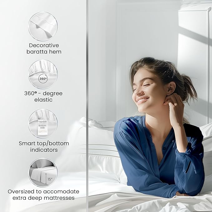 CHATEAU HOME COLLECTION Twin Sheet Set, 1000 Thread Count Sheets Twin Size Cotton, Deep Pocket Twin Sheets Cotton Bedding Sheets & Pillowcases(Upto 17"), Sateen Weave Luxury Bed Sheets, White
