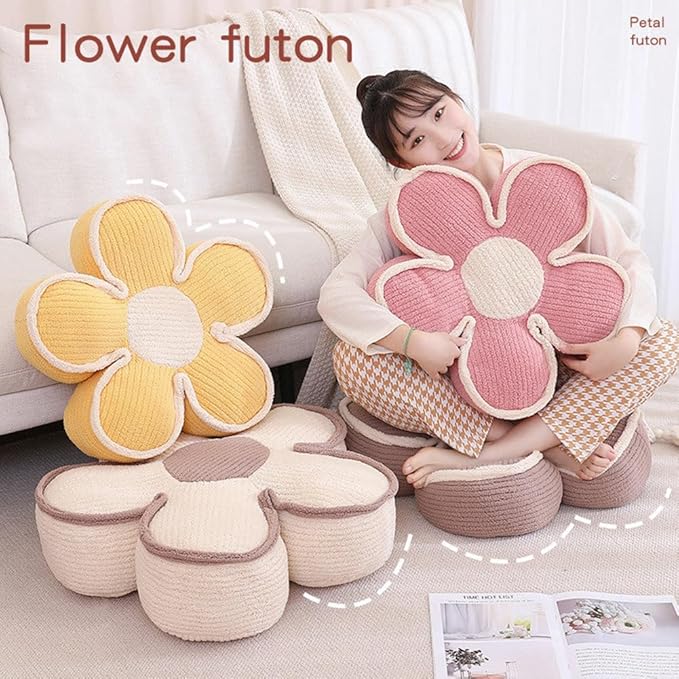 Sexysamba Flower Shaped Floor Seat Pillows Cushions 19.7" x 5.9", Cute Aesthetic Daisy Flower Decorative Throw Pillows Preppy Floor Seating Cushion for Girls Bedroom Room Sofa Chair Decor,Yellow