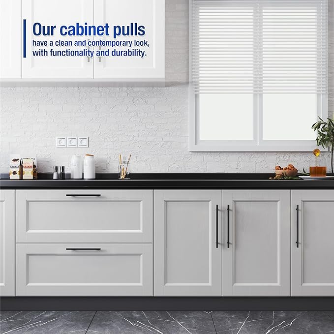 JOY DECOR 3 Pack Cabinet Handles, Black Cabinet Pulls, 7-1/2 in Hole Center Kitchen Hardware, Stainless Steel T Bar Handles for Dresser Drawers