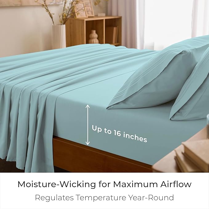 Mellanni Full Sheets Set - 4 PC Iconic Collection Bedding - Hotel Luxury, Extra Soft, Cooling Bed Sheets - Wrinkle, Fade, Stain Resistant (Full, Aqua)