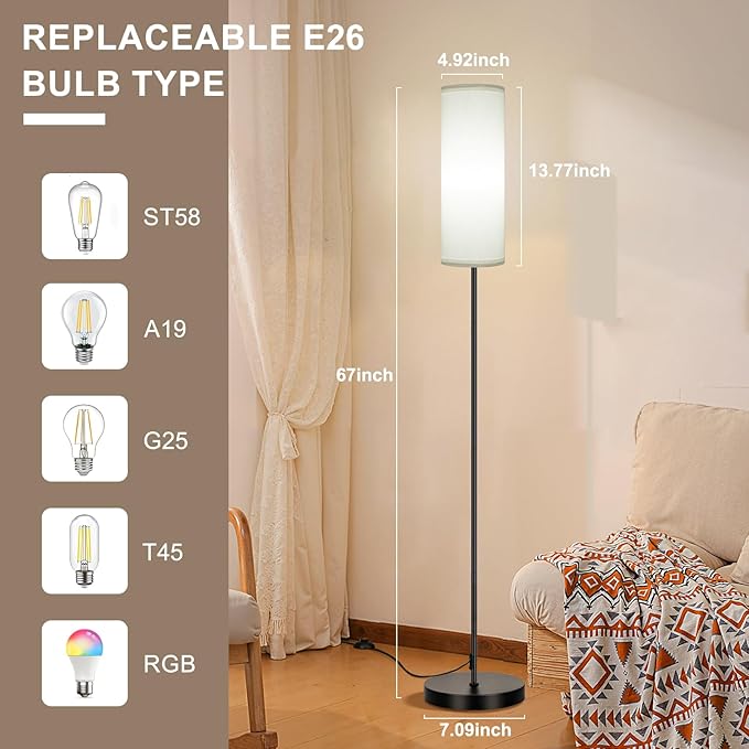 FRIDEKO HOME 2 Pack Floor Lamps for Living Room, Dimmable Colors Temperature & Brightness, Modern Floor Lamp with Remote, Tall Standing Lamps for Living Room Bedroom Office, White Shade 9W Smart Bulb