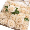 Ling's moment Artificial Flowers 25Pcs Cream Roses Decor w/Stems,3" Real Touch DIY Foam Floral for Wedding Bouquet/Centerpieces, Outdoors Party Backdrop, Room/Table, and Garden/Pot Decorations