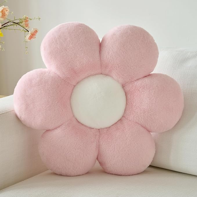 Flower Pillow, Decorative Throw Pillows for Couch Bed, Cute Daisy Home Decor Flower Shaped Pillows for Bedroom Living Room (Pink, 14.9 Inches)