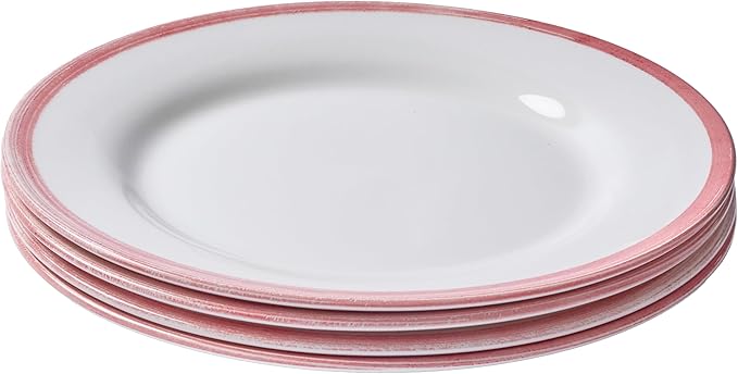 Portmeirion Potter's Brushstroke Dinner Plate (Set of 4) - 10.5" Earthenware Plate with Classic Brushstrokes - Microwave, Dishwasher, Freezer, Oven Safe - Ideal Modern Dinnerware Set (Red)