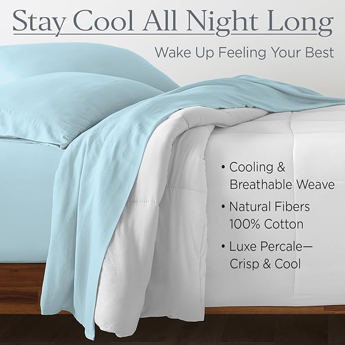 Ella Jayne Percale Sheets Twin (3 Pieces) Permium 100% Cotton Percale TC300, Hotel Luxury Collection, Deep Pockets and Cooling Twin Sheets Set Breathable Cotton Percale (Aqua)