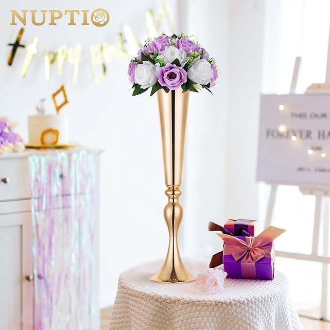 NUPTIO Flower Wedding Centrepieces for Tables - 10 Pcs 9.5in Diameter Lilac & White Artificial Flowers Rose Ball for Centerpieces Table - Fake Rose Arrangements for Weddings Birthday Party Decor