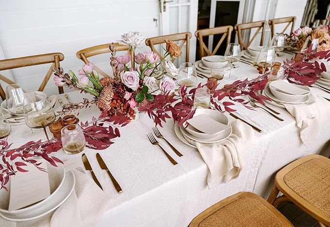 RECUTMS Artificial Hanging Willow Leaves Vine Twigs 2Pcs 5.7Ft Fake Silk Burgundy Leaf Ivy Fall Garland Faux Greenery Indoor Outdoor Valentines Day Wedding Birthday Christmas Thanksgiving Party Decor