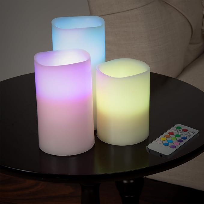 Flameless LED Candles - 3-Piece Color Changing Flameless Candle Set with Remote for Home, Wedding, Bridal Shower, and Christmas Decor by Lavish Home