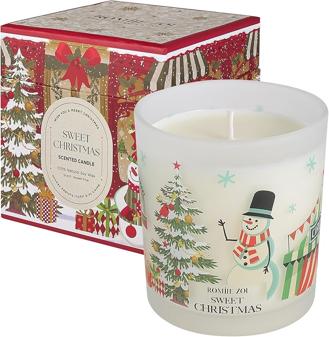 ROMIIE ZOI Christmas Scented Jar Candle - 6oz Soy Wax Candle - Sweet Christmas Infused with Sweet Pine Aroma - with Beautiful Keepsake Box Special for Christmas/Holiday Gifts