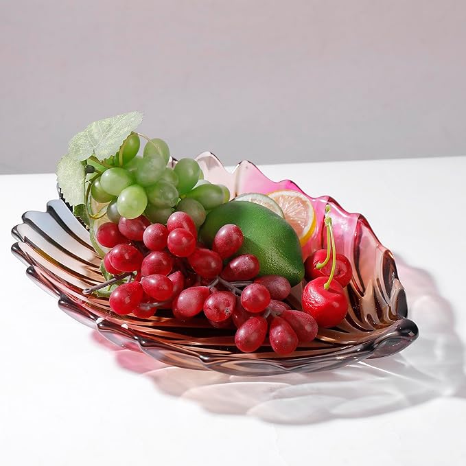 MAGCOLOR Creative Colorful Hand painted Crystal Glass Leaf-shaped Decorative Bowl -12.2 inch Diameter Fruit Display & Kitchen Table Centerpiece.