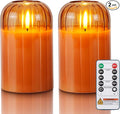 Homemory Glass Flameless Candles, Battery Operated Plliar Candles Realistic Flickering, LED Electric Light with Remote and Timer for Home, Christmas Decoration, Orange, Set of 2