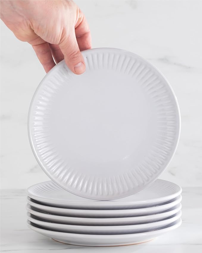 Stoneware Dinnerware Set for 8 People HYGGE 24-Piece - Elegant Scandi Design - Premium Dish Set - Bowl and Plate Set - Tableware for 8 People in a Ribbed Design - Pure Living in White