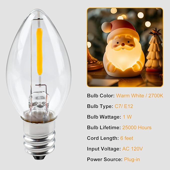 Brightown Accessory Cord with LED Bulb - 6ft Cord with On/Off Switch for Night Lights, Halloween Pumpkin, Blow Mold, Christmas Village House, Holiday Ceramic Trees, Craft Projects, 2 Pack