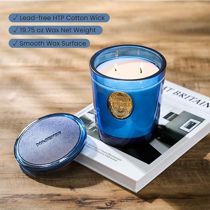 M&SENSE Large Two-Wick Summer Soy Candle | Ocean Dream & Blule | 19.8 oz, 120H Burn Time | Luxury Scented Candle for Relaxation, Gifting, Home Décor | Ideal for Bedroom, Office, Party Ambiance