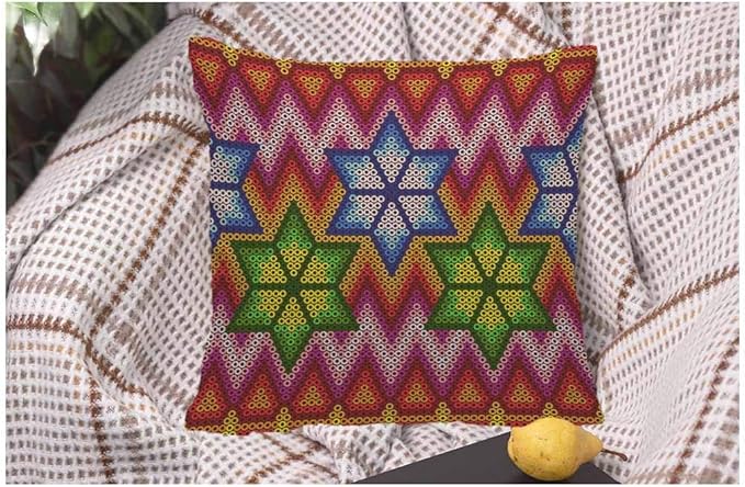 WONDERTIFY Throw Pillow Case Cover Beads of The Mexican People Huichol Ethnic Colorful Soft Linen Pillow Case for Decorative Bedroom/Livingroom/Sofa/Farm House Couch Pillow Cushion Covers 18x18 Inch