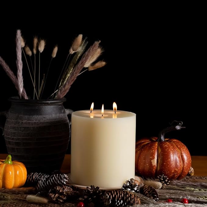 MOZEAL Extra Large 3 Wick Ivory Pillar Candle, 6" x 6", Unscented, Dripless, Smokeless, and Clean-Burning. Approx. 120 Hours of Burn Time. Perfect for Weddings, Dinners, Christmas and Home Decor