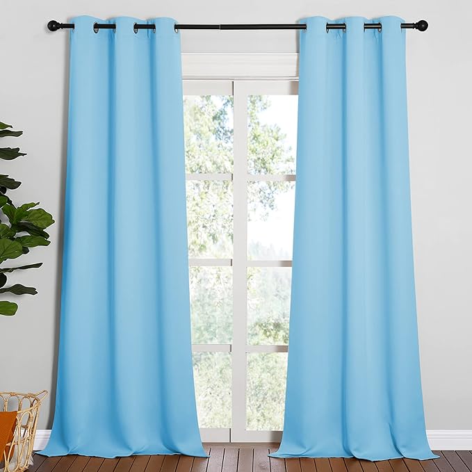 NICETOWN Blue Room Darkening Panels - Nursery & Infant Care Drapes, Extra Long 95 inches Length Curtains for Patio Door/Dining Room (2 Pieces, 42 inches Wide)