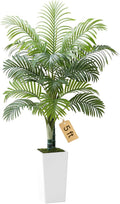 VEVOR Artificial Areca Palm Tree 5 ft, Fake Palm Tropical Plants with White Tall Planter, Faux Floor Silk Plant in Pot, Large Trees for Home Office Living Room Decor House Warming, Indoor Outdoor