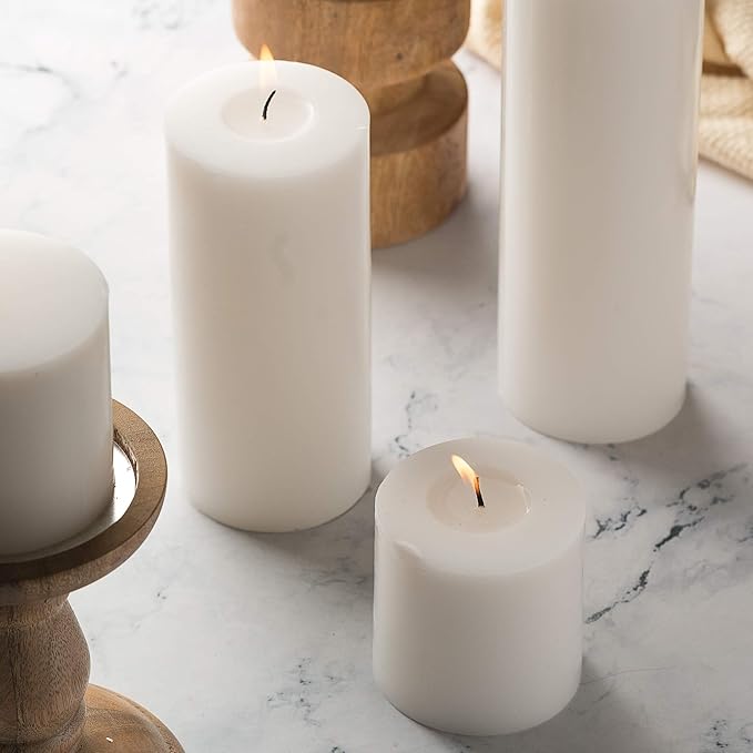 Pillar Candles - 2.7x3 inch | 30 Hours Burning, 6 Count - White Unscented Smokeless European Pillar Candles - Perfect for Wedding, Parties, Spas, Home Gatherings and Dinner