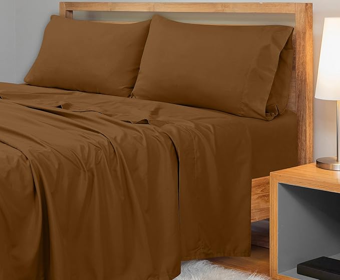 Royale Linens 300 Thread Count 100% Long Staple Combed Cotton Flat Sheet - Super Soft - Top Sheets - Full Flat Sheet Sold Separately - Breathable, Cool & Crisp Percale Sheets Only (Twin XL, Chocolate)