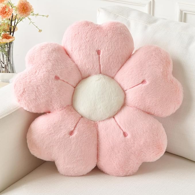 Flower Pillow, Flower Shaped Pillow Decorative Throw Pillows for Bed Couch, Cute Daisy Pillow Dorm Decor Floor Seating Cushion (Pink, 19.6 Inches)