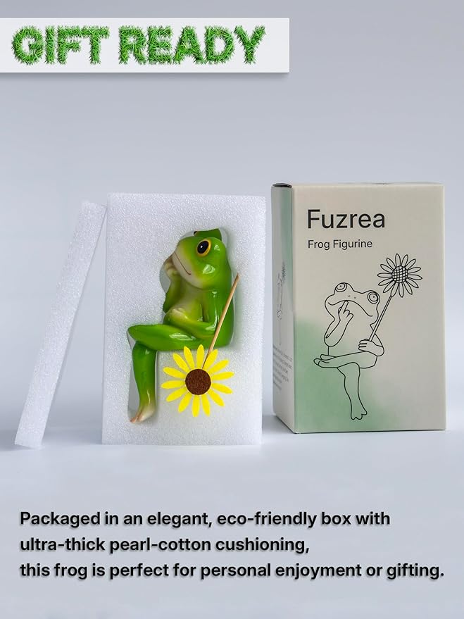 Frog Figurine, Funny Frog Statue with Removable Flower, DIY Customizable Office Home Decor for Living Room Shelf Desk Accessories, Outdoor Yard Garden Decorations, Birthday Gifts for Women