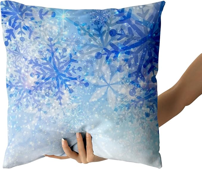 Giwawa White Blue Snowflake Pillow Cover Set of 2 Merry Christmas Snow Throw Pillowcases Winter Xmas Falling Crystal Nature Ice Cushion Covers for Sofa Bedding Car Home Couch Decor 18"x18"