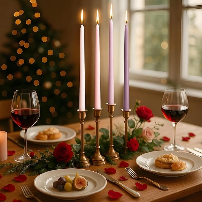 Viyffo 12 Inch Taper Candles Pink with a Purple Hue Set of 4 Unscented Smokeless Long Tall Tapered Candle for Candlesticks Sticks Wedding Advent Home Decor Dinner Christmas