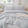 Litanika Comforters Light Grey Oversized Queen Size, 3 Pieces Lightweight Solid Bedding Comforter Set, All Season Fluffy Bed Set (98x98In Comforter & 2 Pillowcases)