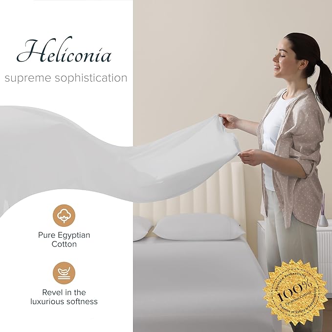 Carressa Linen 100% Egyptian Cotton Sheets Queen Size Bed Set - Luxury 1500 High Thread Count Egyptian Cotton Queen Sheet Set (4 PC, Light Grey), 17" Deep Pocket, Silky Soft, Cooling, Sateen Bedding