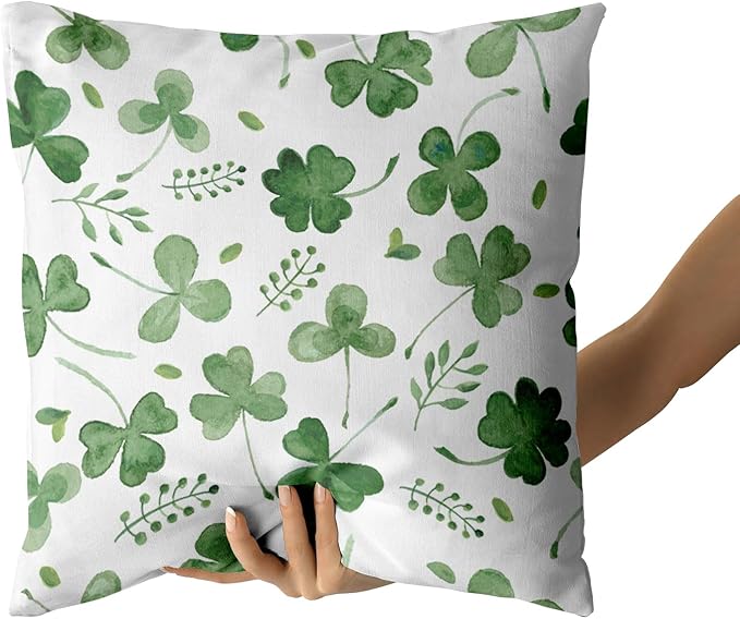 Giwawa St Patricks Day Pillow Covers Set of 2, 18"x18" Watercolor Clovers Sage Green Leaves Square Pillowcases, Spring Shamrock Eucalyptus Throw Cushion Cover for Sofa Couch Bedding Car Decor