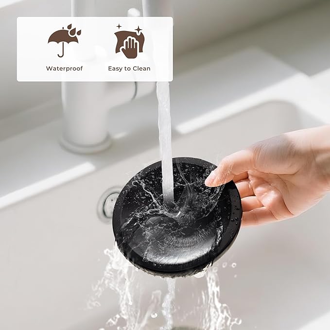 WORHE Marble Soap Dish Italy Natural Stone Sponge Holder for Bathroom Tub Shower Kitchen Sink, Handcraft Round Soap Case Organizer Trinket Plate Jewelry Tray Coaster for Home Decor Black (DL007)