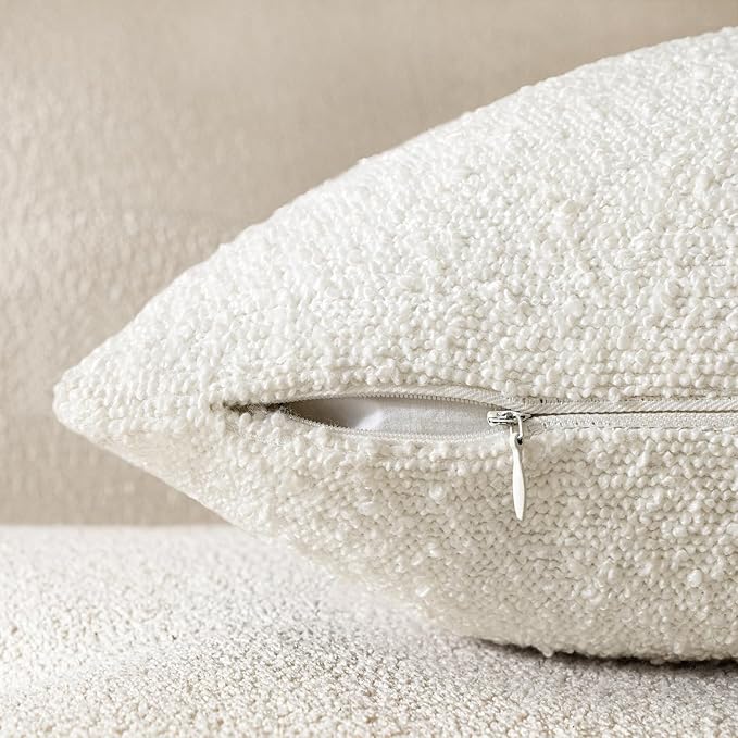 Woaboy Pack of 2 12x20 Inch Decorative Boucle Throw Pillow Covers Textured Lumbar Pillowcaes Accent Solid Cozy Soft Cushion Covers Christmas Home Decor for Bed Sofa Couch Living Room Chair,White