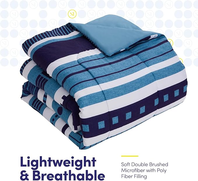 Sweet Home Collection 7 Piece Comforter Set Bag Solid Color All Season Soft Down Alternative Blanket & Luxurious Microfiber Bed Sheets, Marino, Twin