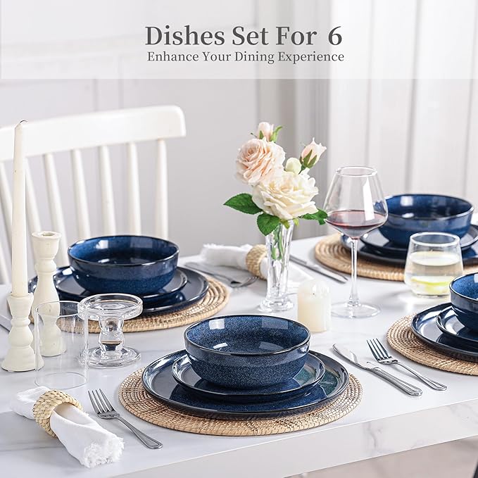 Dinner Plates Set of 6: Ceramic 10.7 Inch Handmade Reactive Glaze Stoneware Plate for kitchen, Modern Dinnerware Plates, Microwave & Dishwasher Safe, Scratch Resistant (Blue)