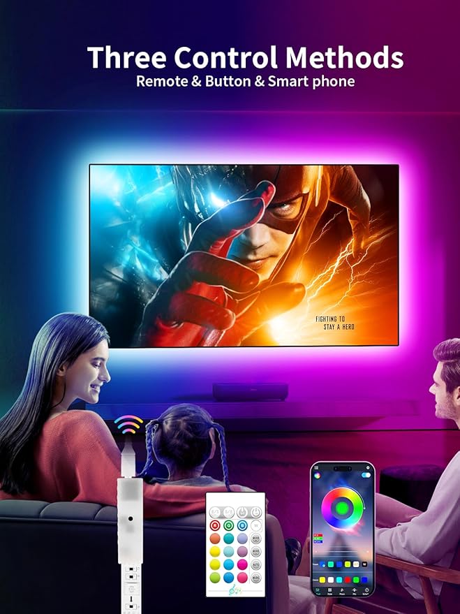 TV LED Backlight, 9.84ft LED Lights for 32-43in TV, RGB TV Lights Behind with Music Sync Bluetooth APP and Remote Control Strip Light USB Powered for Bedroom Home Decor