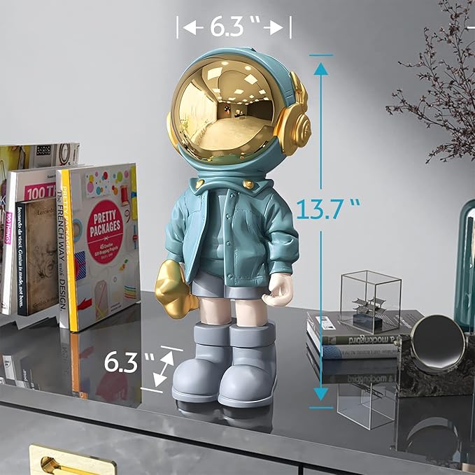 Figurine Statue Astronaut Sculpture Spaceman Decor,Sculpture for Home Decor,Arts Blue Shelf Decoration,Cool Metal Mask Table Decor,Large Spaceman Figure Ornament