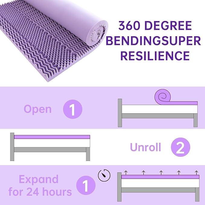 MUXHOMO 3 Inch 7-Zone Twin Mattress Topper, Egg Crate Foam Mattress Topper Twin Size for Back Pain, Lavender Cooling Gel Infused Bed Pad, CertiPUR-US and Oeko-TEX Certification (38"×75")