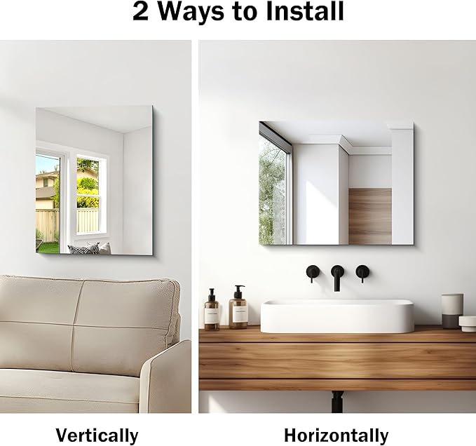 Frameless Mirror 16"x20", Rectangle Bathroom Mirror, Shatterproof Vanity Mirrors Polished Edge, Unframed Mirrors for Wall Hangs Horizontally or Vertically for Home Gym Bedroom Living Room