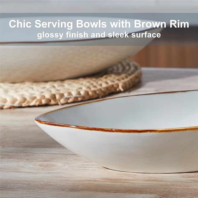 ONEMORE Serving Bowls and Platters Set of 3 - Ceramic Oval Serving Dishes for Pasta, Salad, Soup, Fruit - Perfect for Entertaining, Parties, Housewarming, Wedding, and Gifts - White