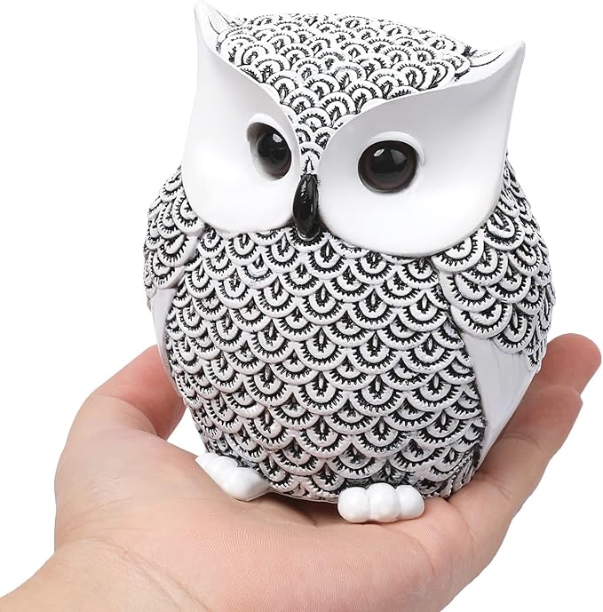 Artpaul Owl Decor Home Décor Accents Small Decor Items for Shelf Owl Figurines Home Decor Owl Decorations for Home, Office, Gifts for Owl Lover (White)