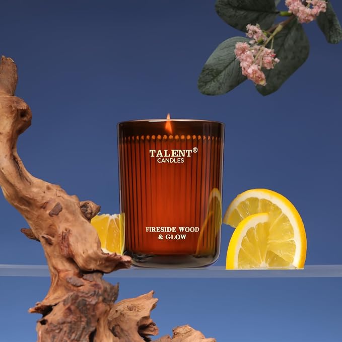 Jar Candles for Home Scented, Aromatherapy Candles Gifts for Women & Men, Natural Soy Candle, 8.4oz Traditional Style Fireside Wood & Glow