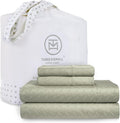 Threadmill Cotton Full Size Sheet Set | 100% Cotton Sheets for Full Size Bed | Damask Jacquard Full Bed Sheets Set with 16” Deep Pocket | Soft Sateen Weave 4-Piece Cooling Bedding Set | Sage Green