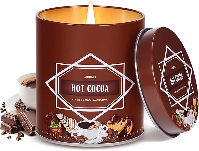 Hot Cocoa Fall Scented Candle – 9 oz Soy Wax in Travel-Friendly Reusable Tin, Non-Toxic & Clean Burning, 50-Hour Burn – Cozy Autumn Fragrance, Holiday Gift & Fall Decor for Women & Men
